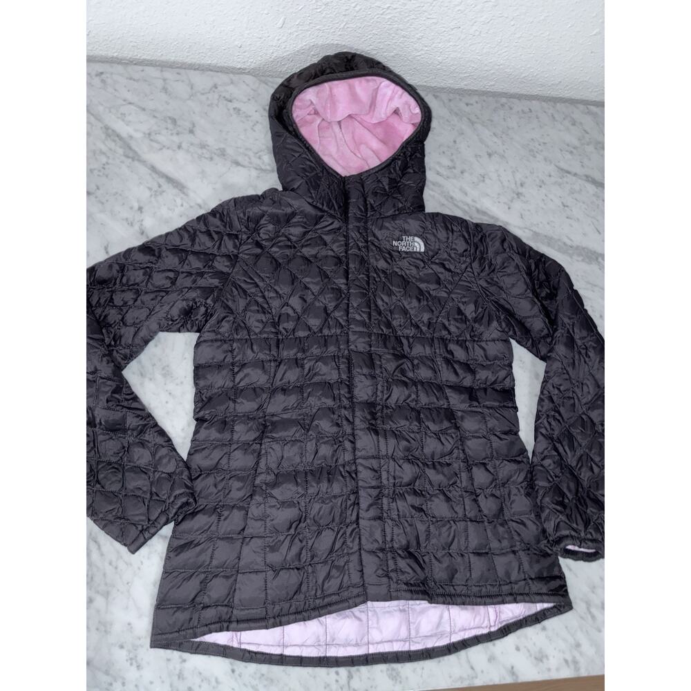 The North Face Girls Lexi Quilted Snow Jacket L Thermoball Hoodie Black Pink